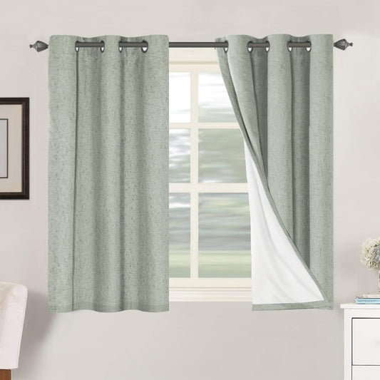 H.VERSAILTEX Primitive Linen Curtains 100% Blackout Curtain Drapes Burlap Fabric Curtains with White Thermal Insulated Liner, Grommet Top Drapes Living Room/Bedroom (2 Panels, 42 x 45 Inch, Sage)