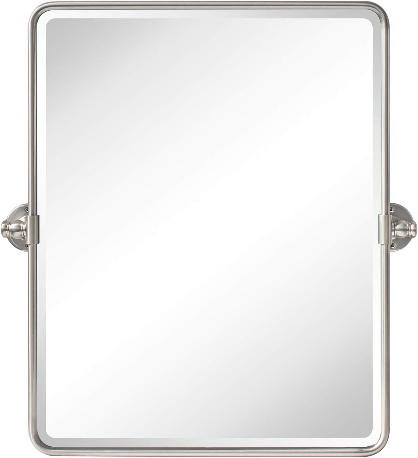 Farmhouse Nickel Metal Framed Pivot Rectangle Bathroom Mirror Rounded Rectangluar Tilting Beveled Vanity Mirrors for Wall, Overall 22.91 x 24 inches (Mirrror 19 x 24 inches)