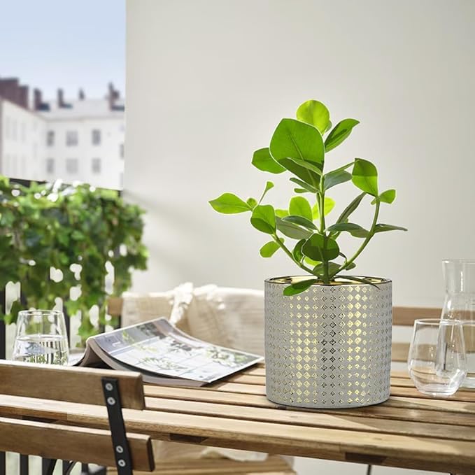 Grey Ceramic Plants Pot 5.3 + 6.4 Inch Gold Square Pots Set of 2 for for Indoor Outdoor Succulent Plants or Flowers Gold and Grey