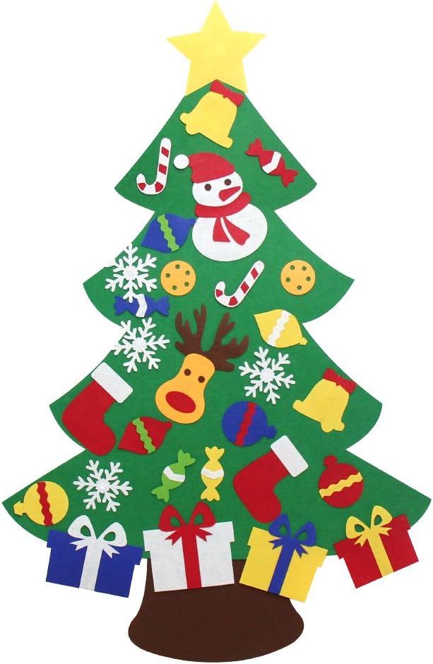 3.2 Ft Felt Christmas Tree for Toddlers with 30 Detachable Christmas Ornaments, Xmas Gifts, Door Wall Hanging Decorations