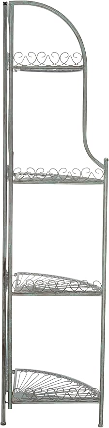 SAFAVIEH Outdoor Collection Abarrane Victorian Antique Dark Green Wrought Iron 4-Tier Corner Shelf