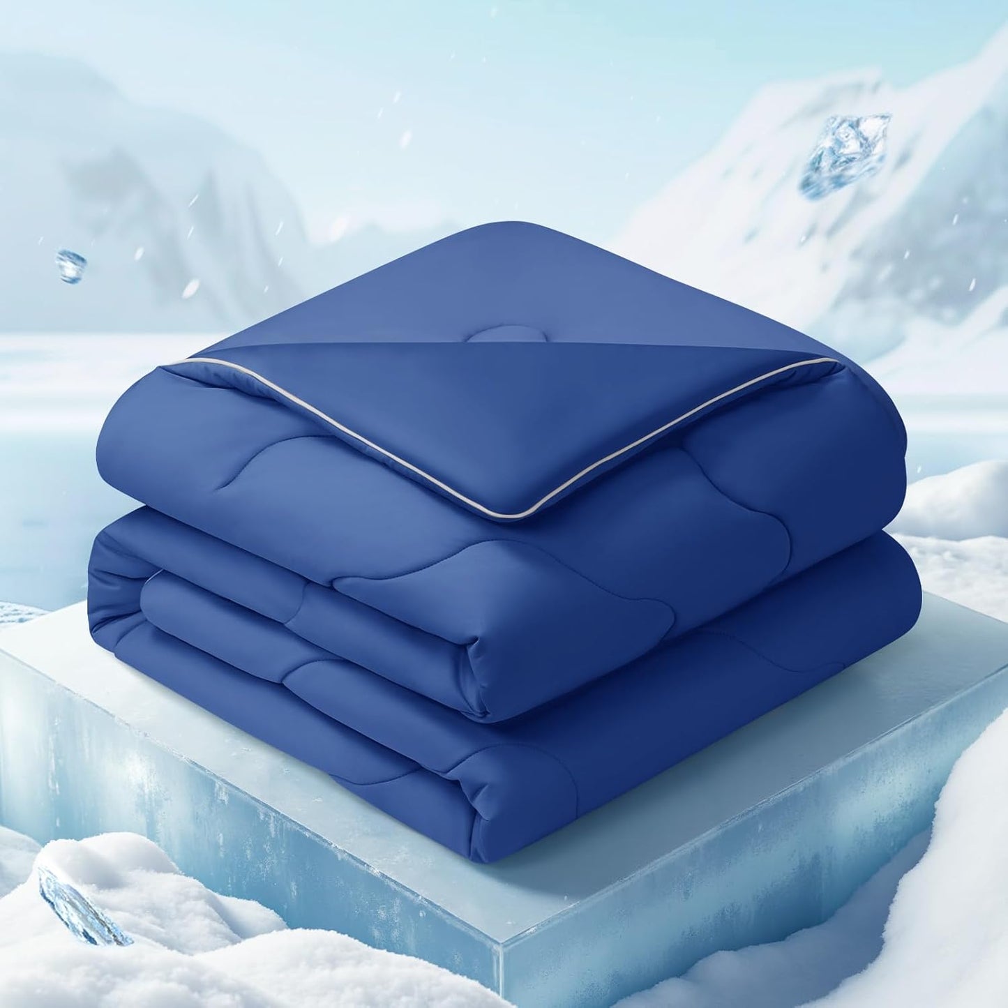 EASELAND All Season Cooling Comforter Queen, Cold Touch Fabric Absorbs Body Heat, 300GSM Super Soft, Cooling Blanket for Night Sweats Hot Sleeper (Navy Blue-All Season, Queen(90"x90"))