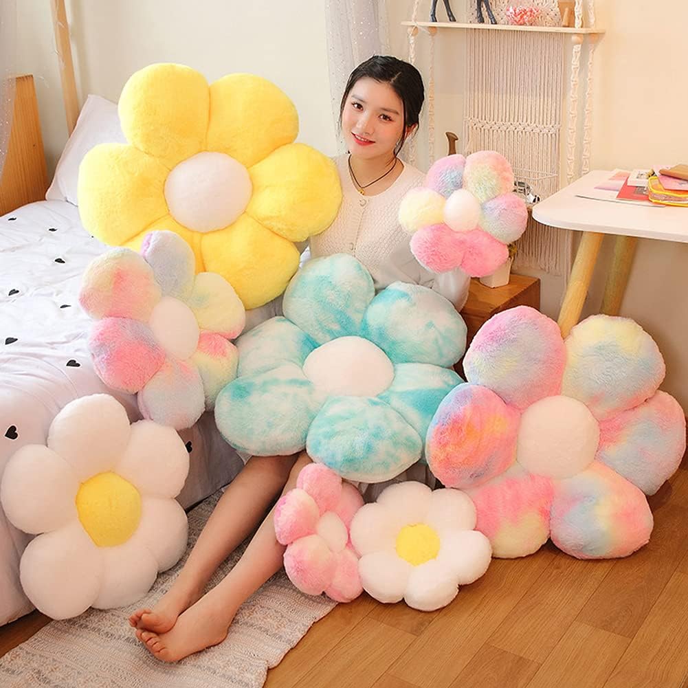 lannery Flower Plush Throw Pillows, Flower Floor Pillow Seating Cushion Toy for Reading, Room, Watching TV (25.6", White-2)