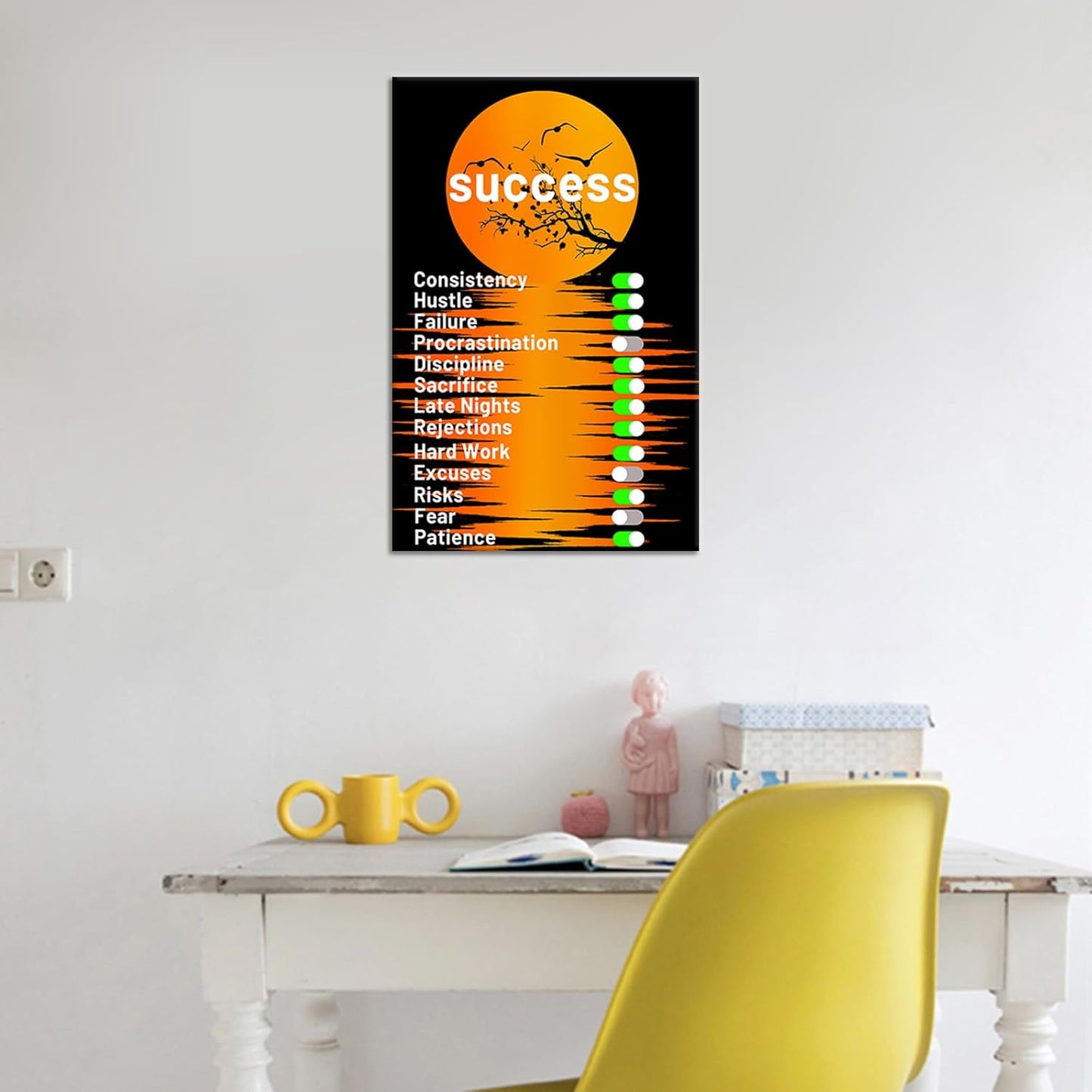 Inspirational Canvas Wall Art Poster Print Success Motivational Entrepreneur Quotes Beautiful Moon Background Picture Painting Artwork for Modern Home Bedroom Bathroom Ready to Hang [12''Wx18''H]