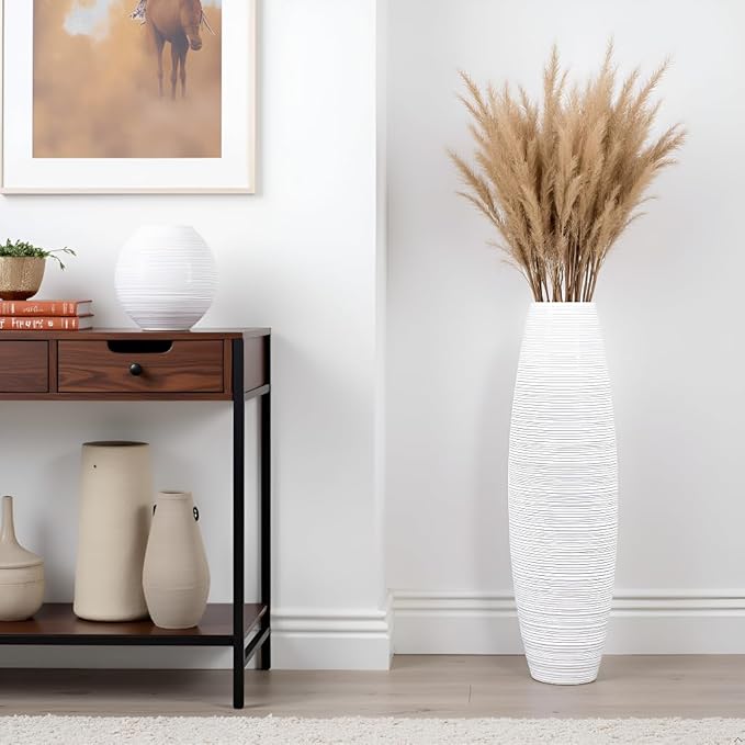 Tall Floor Vase, 27.5 inches (70cm, 2.3FT) Floor Vase Sturdy and Luxurious,Tall Vases for Country Home Decor, Living Room, Resin White Vases