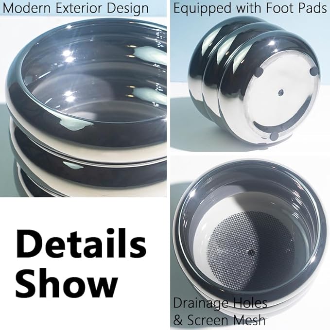 4.7 Inch Modern Plant Pot Silver Ceramic Glaze Succulent Planters for Indoor Unique Pots, Planter with Drainage Holes Small Bubble Porcelain for Herb Snake Plants