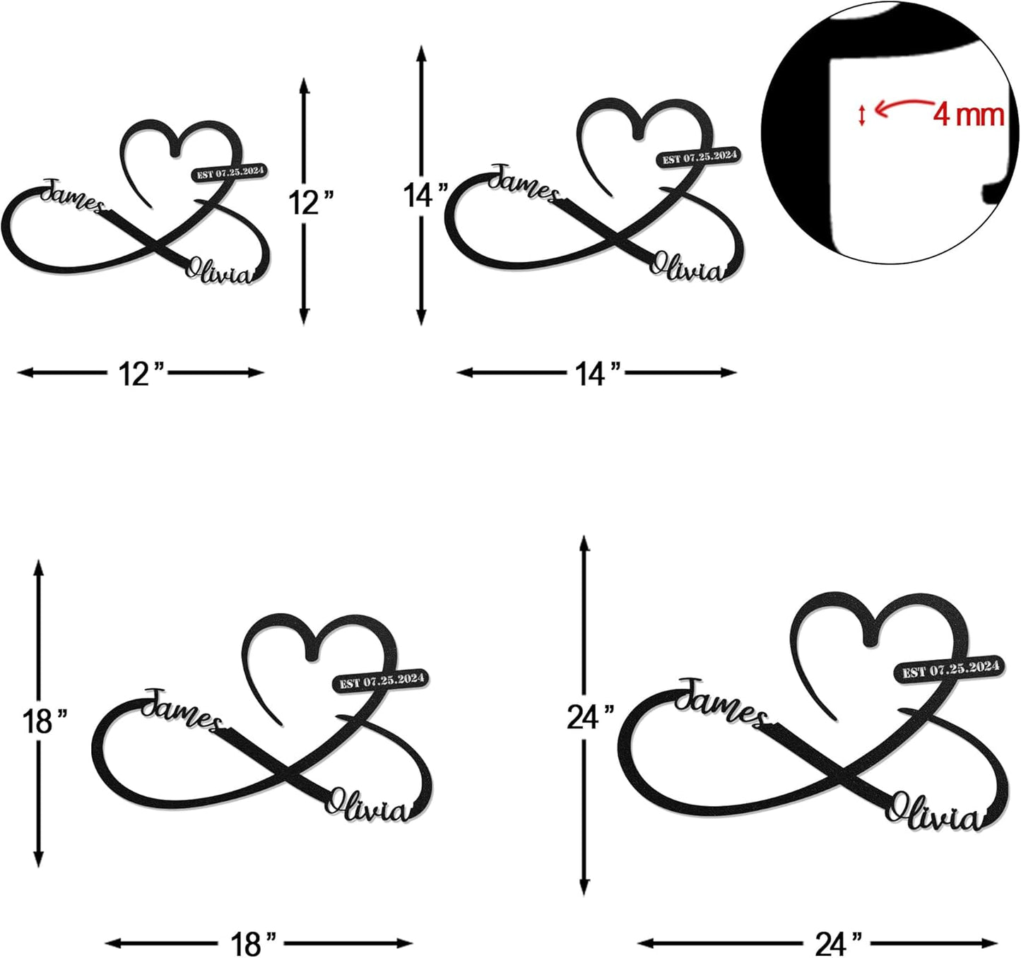 LULLBABYMALL Personalized Love Metal Sign - Customized Names and Date Wall Art, Infinity Metal Signs for New Home, Wedding, Couple, Christmas