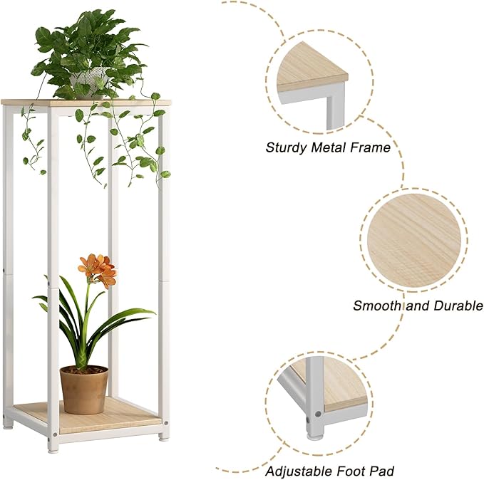 Plant Stand Indoor Corner Tall 2 Tier Metal Modern Flower Storage Plant Shelf Holder for Living Room Balcony Garden,White (2 Tier-White)