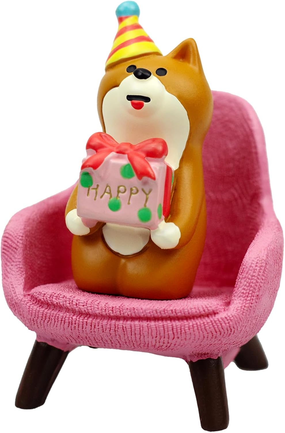 Cute Mini Puppy Holding a Gift Figurine - Resin Dog for Office, Home Decoration for Dog Lovers - Pink Sofa