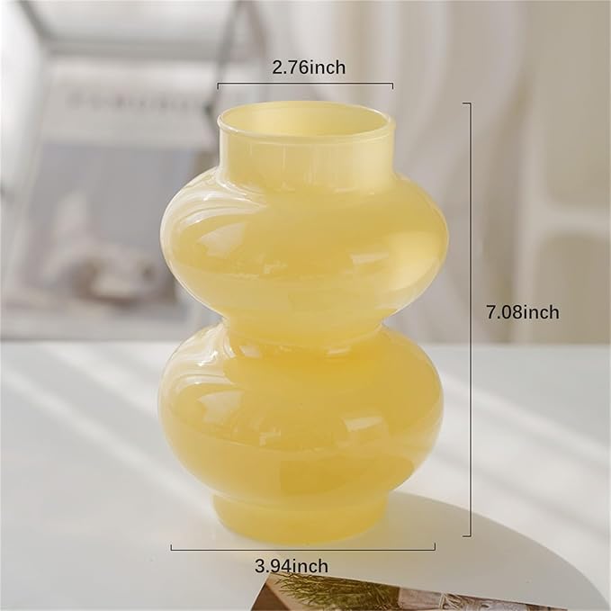 JSPYFITS Glass Hydroponic Flower Vase, Double Balls Colored Glass Bubble Vase for Flower, 7 Inches Glassvase Funky Vase for Home/Office/Weddings/Party Table Flower Décor (Milky Yellow)