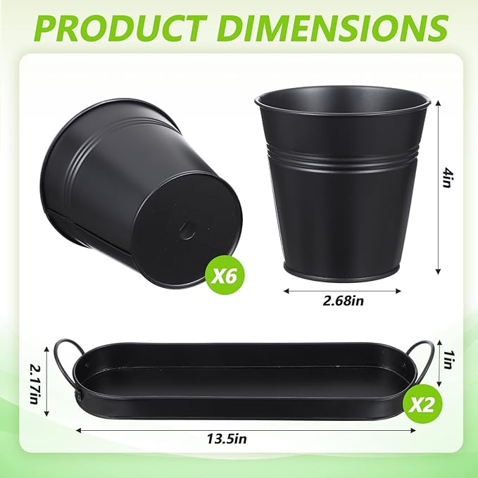 2 Sets Herb Planter with Tray Metal Herb Garden Planter with Drainage Farmhouse Windowsill Pots for Indoor Plants Flower Succulent Outdoor Kitchen Apartment Balcony Window (Black)