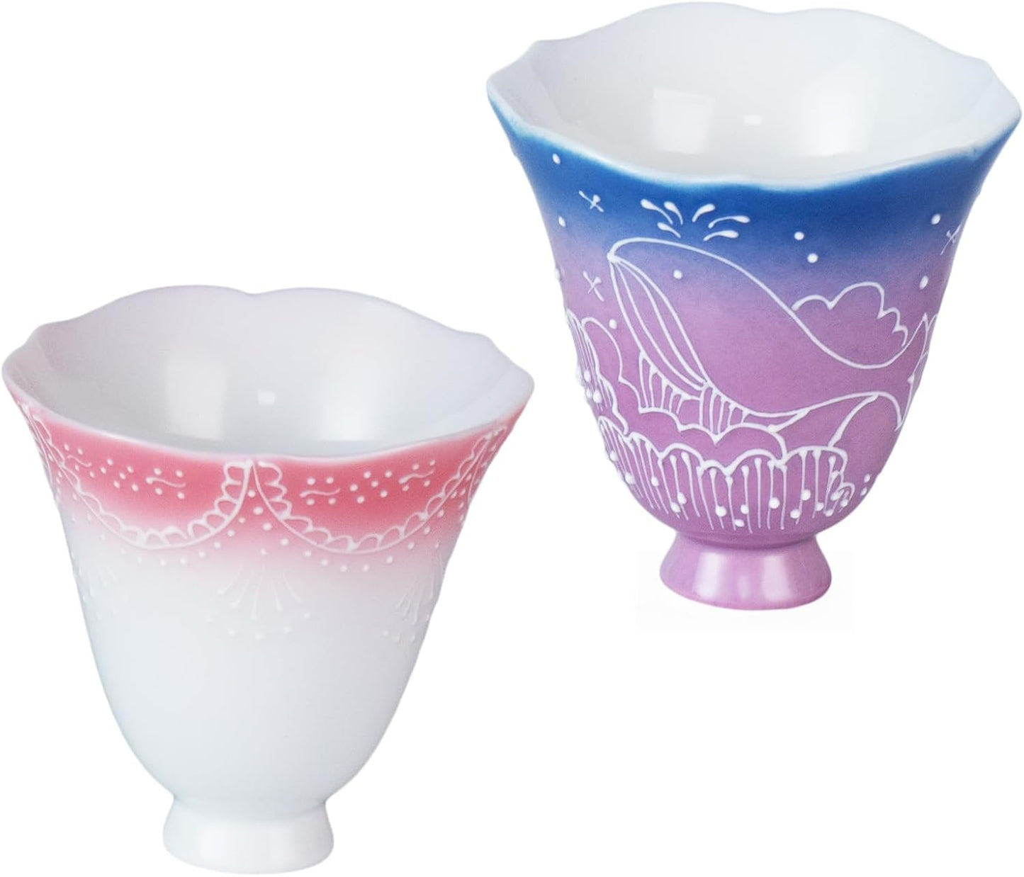 KAMMAK Ceramic Tea Cups Small, Cute Vintage Coffee Cup Set of 2, Porcelain Teacups Espresso Mug, 2oz Hand Painted Chinese Afternoon Tea Party Mugs, Birthday Gift for Women Men, Changqing Lingkou