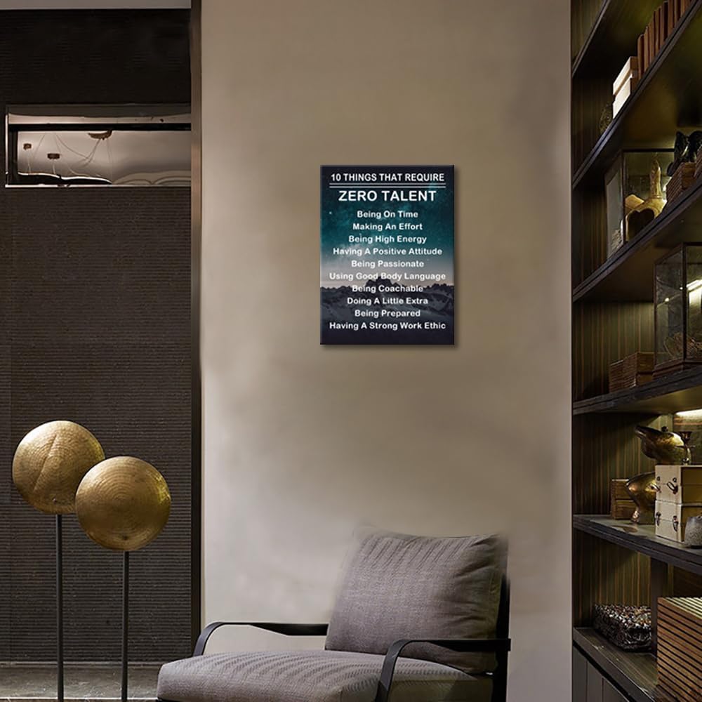 Inspirational Canvas Wall Art Motivational Painting Positive Quotes Poster Ten Things That Require Zero Talent Posters Print Office Wall Decor Artwork for Home Living Room Framed[18''W X 24''H]