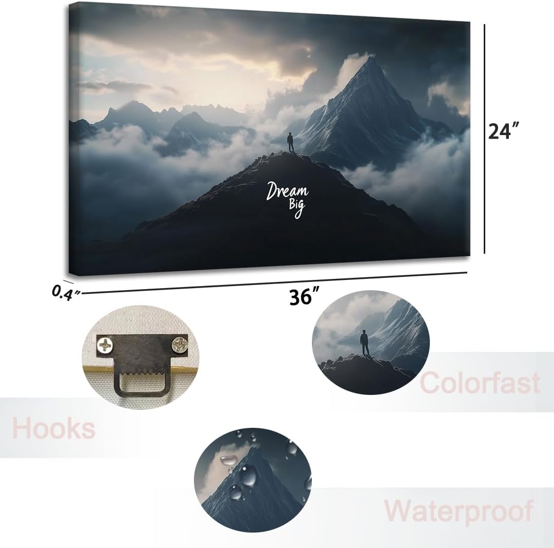 GoForArt Dream Big Motivational Canvas Wall Art, Inspirational Famous Quote Bedroom Living Room Decor, Positive Modern Landscape Mountain Office Dorm Room Poster Print (Dream Big04, 24''x36'')