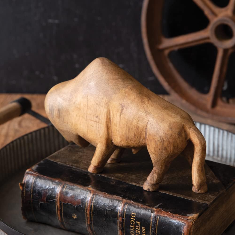 CTW Home Collection Hand-Carved Bison Figurine, 5.5-inch Height, Mango Wood, Home, Décor
