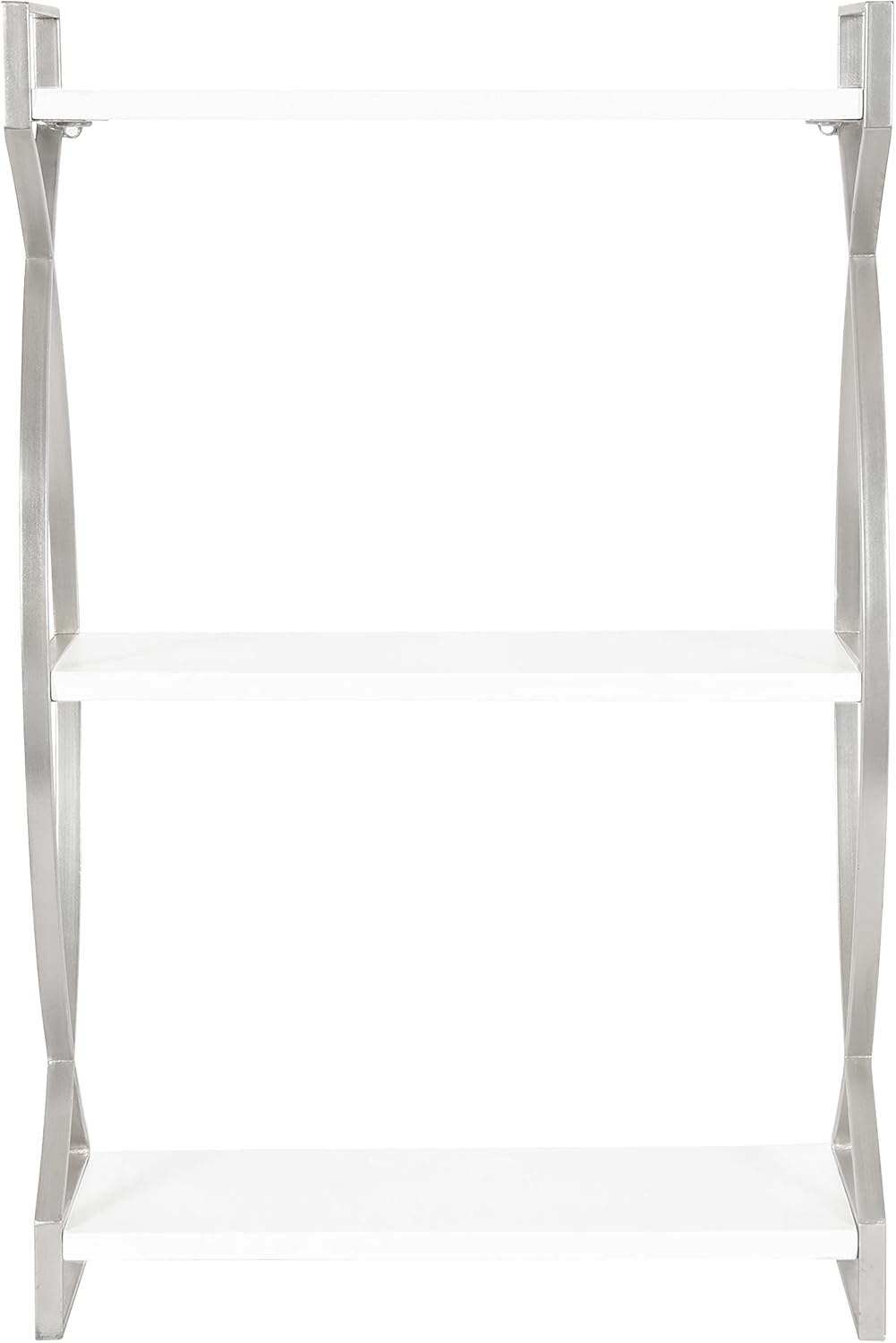 Kate and Laurel Arietta Modern Glam 3-Tier Wood and Metal Shelf; 18 x 7 x 28; White and Silver; Chic Contemporary Storage and Decor