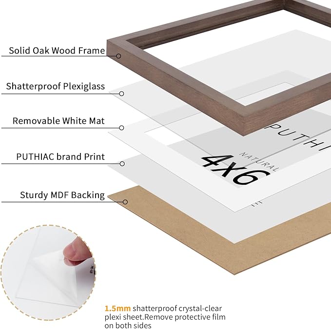 4x6 Oak Wood Picture Frame - 4"x6" Photo Frame, 4x6 Picture Frame Wood, Natural Solid Wooden Picture Frames for Wall Art Photo and Prints(1 Pack, Walnut)