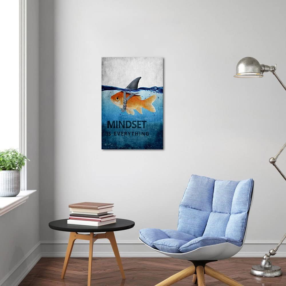Mindset is Everything Motivational Canvas Office Wall Art Inspirational Entrepreneur Quotes Poster Print Artwork Painting Wall Picture for Living Room Bedroom Office Framed Ready to Hang-12 Wx16 H