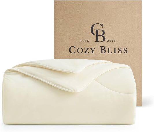 Cozy Bliss Cooling Comforter Twin Size Dual-Sided, Ultra-Soft Cooling Blankets for Hot Sleepers and Night Sweats, Breathable Lightweight Silky Smooth, Snow Ivory