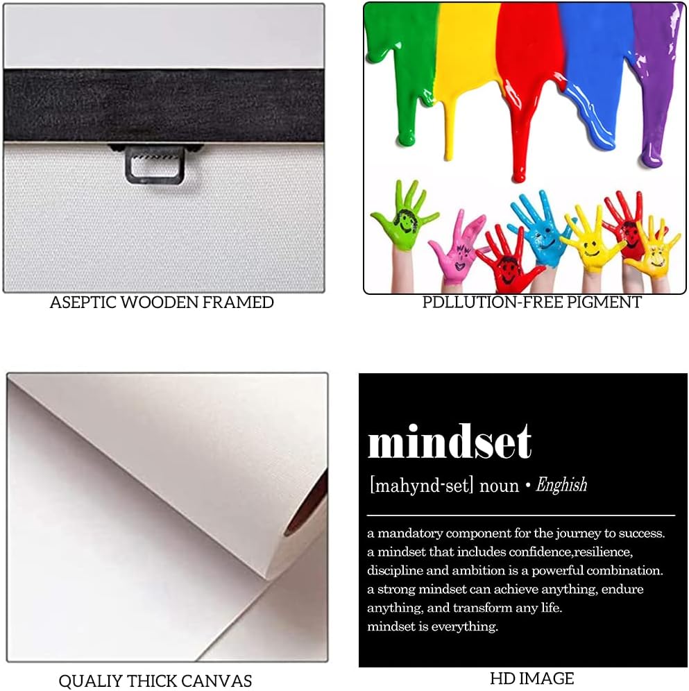 Inspirational Framed Office Home Wall Art with Mindset Verb Artwork Black and White Motivational Gifts for Men Mindset Is Everything Quotes Wall Decor Ready to Hang-12 inch x 18 inch