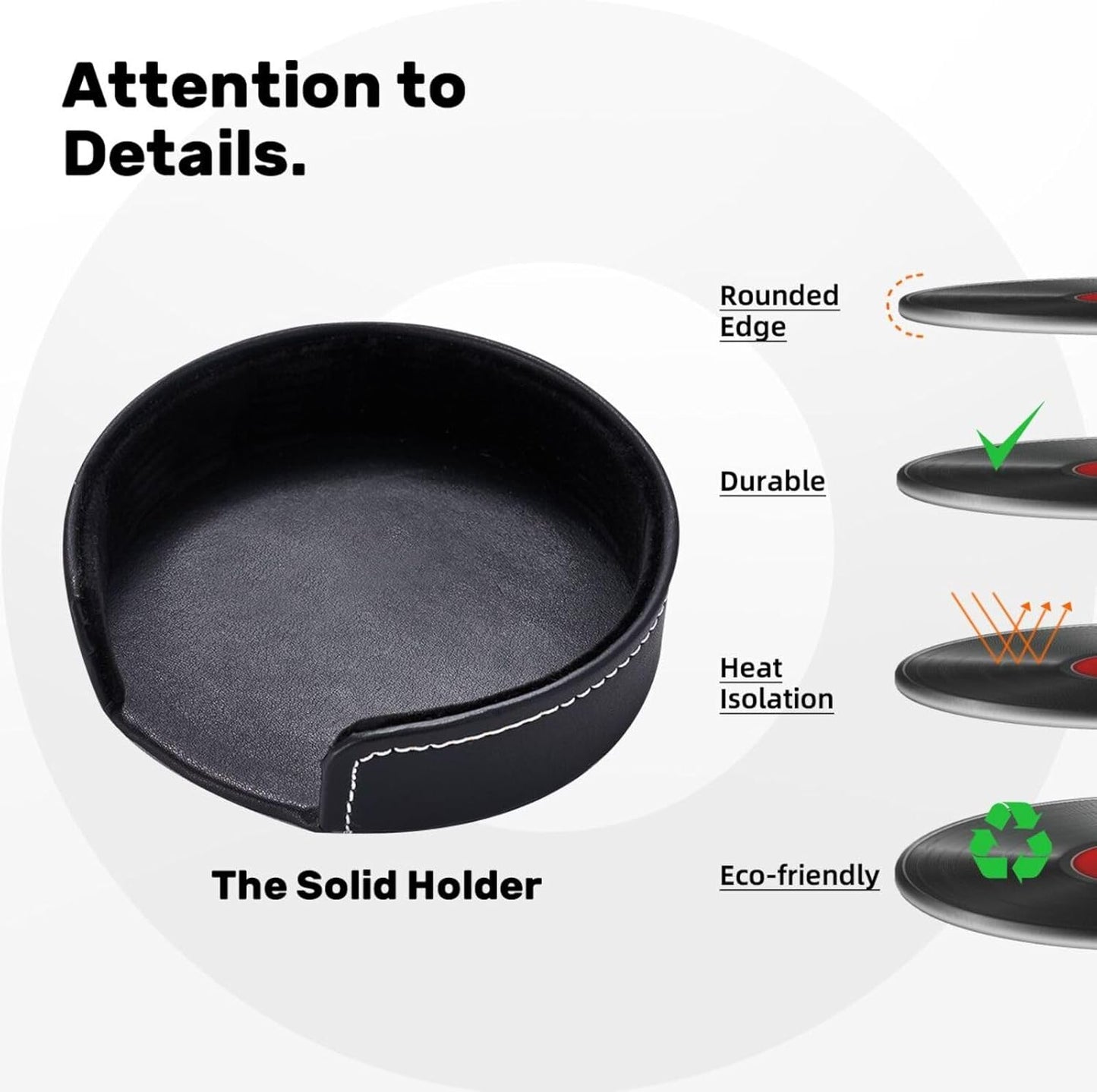 Drink Coasters with Holder Stand Set of 6, Phonograph Record Vinyl Pu Leather Absorbent Coasters with Cork Base Round Table Coaster for Housewarming Apartment Kitchen Bar Decor