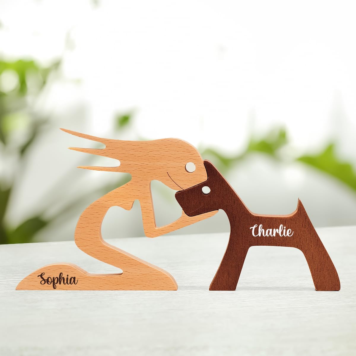 DOPTIKA Personalized Dog Statues - Wooden Sculpture Decor, Table Decor Pet Carvings, Dog Mom Gifts, Housewarming Ideas