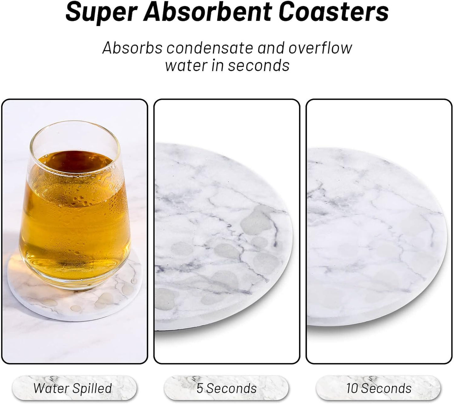 Billbotk 9 Pieces Ceramic Coasters for Drinks with Holder, Absorbent Drink Coasters for Coffee Table, Marble Style Coasters Wooden Table, Suitable for Kinds of Cups, 4 Inches