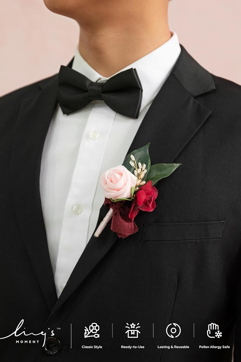 Ling's Moment Boutonniere for Men, 10pcs Groomsmen Guest Boutonniere, Artificial Flowers for Wedding Décor/Prom/Homecoming,etc.Red Blush Pink