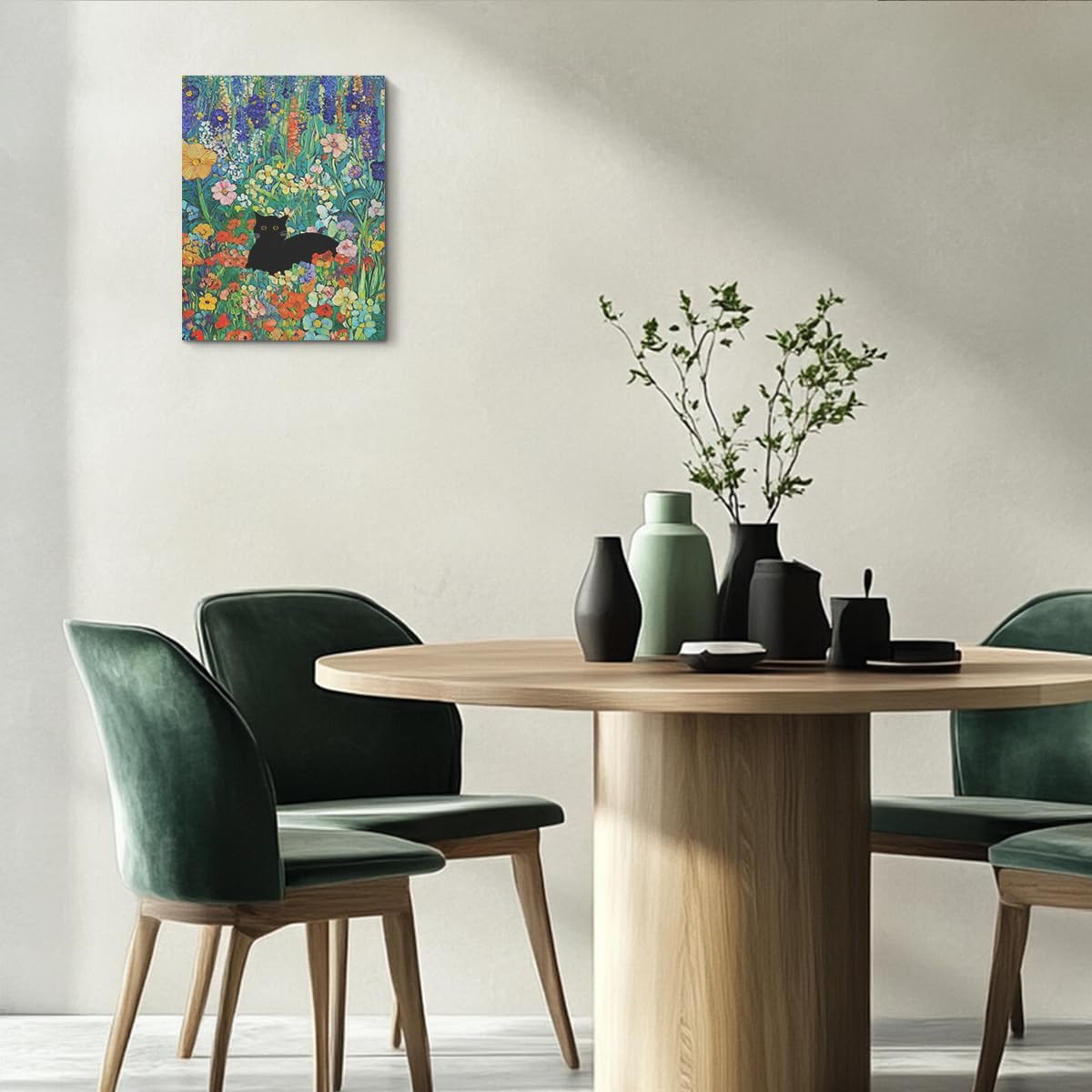 HZMLYDJ Cute Garden Cat Wall Art Garden Flowers Cat Aesthetic Design Posters Vintage Canvas Wall Art for Room Bedroom Living Room Bathroom Decor, Trendy Paintings Aesthetic Cats Lovers Decoration