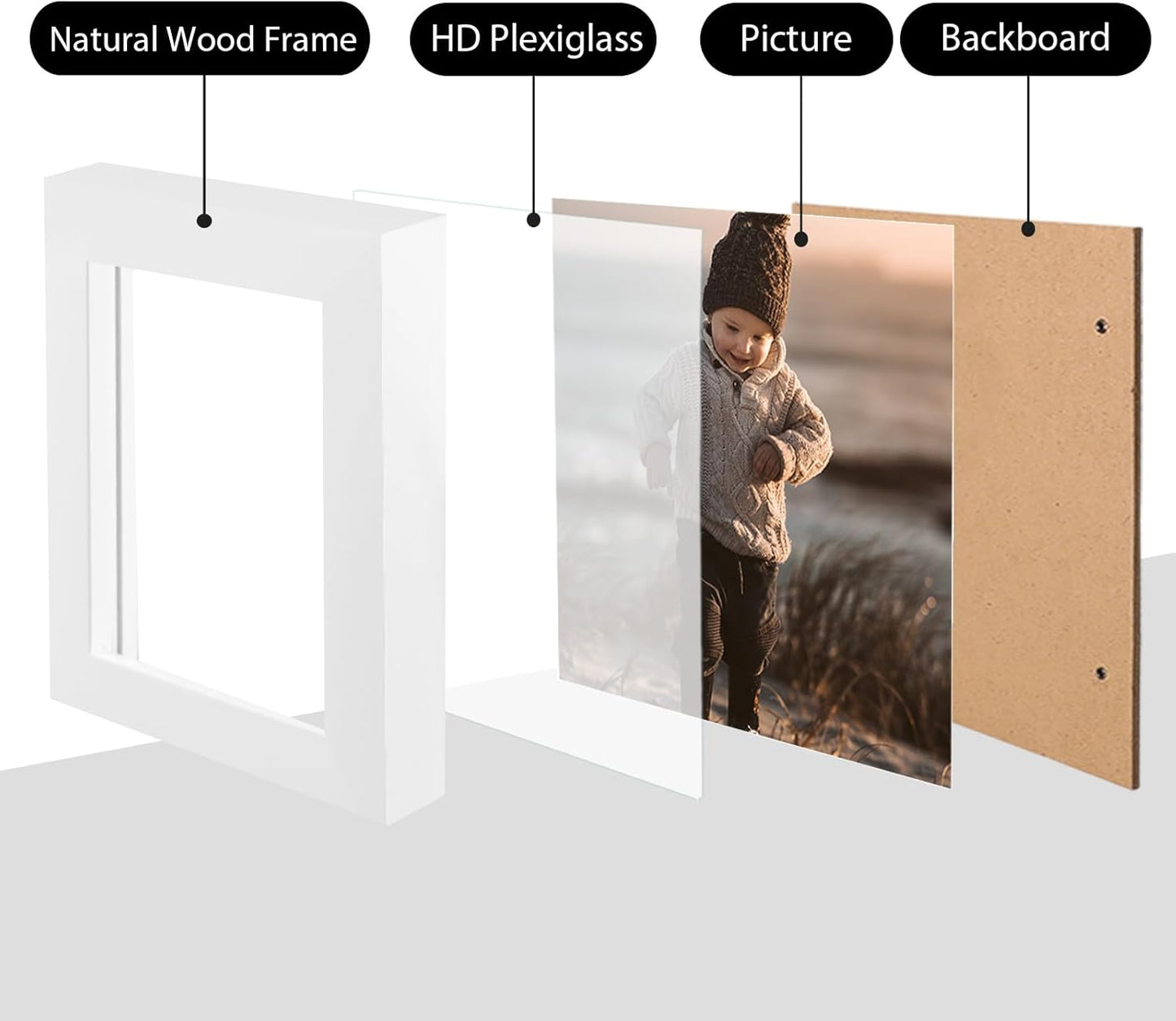 KINLINK 4x4 Picture Frame, White Square Solid Wood Frames for Pictures 4x4 without Mat, Wall and Tabletop Display Photo Frames White 4 Pack