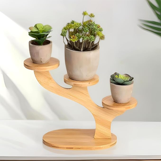 3 Tiered Desk Plant Stand Bamboo Tree Plant Shelf Tabletop Succulent Herb Stand Desktop Plant Stand Indoor Plant Rack for in Living Room Office Decoration (3 Tiered)