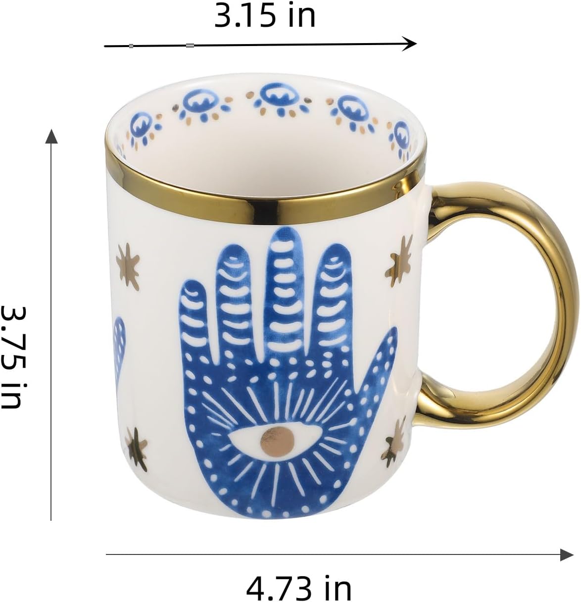Evil Eye Ceramics Coffee Mugs 12oz Perfect for Cappuccino Latte Tea Beer Hot and cold drinks, Coffee Cups for home and office, Dishwasher Safe (Palm)