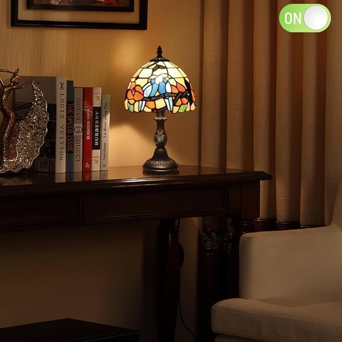 Tiffany Table Lamp 8'', Blue Hummingbird Tiffany Style Table Lamp for Bedroom Study Office Home Stained Glass Lamp