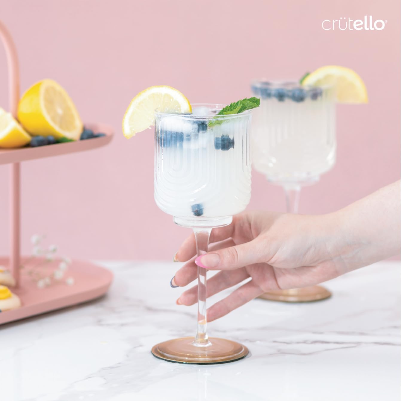 Crutello Vintage Wine Glasses Set of 4-14 oz Glass Sets - Fancy Unique Art Deco Glassware - Long Stemmed Fun Drinking Glasses for Red and White Wine, Cute Cocktail, or Fun Mocktails