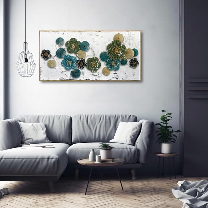 Wall Art Floral Wall Decor Modern Botanical Artwork Green and Blue Canvas Painting for Bedroom Living Room Dining Room Home Office Decor 30"x60" with Framed