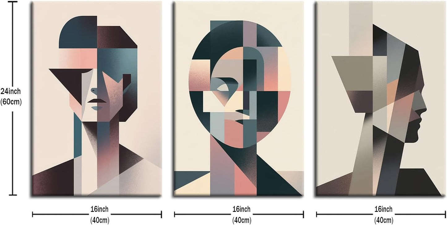 Geometric Stitching Canvas Wall Art Abstract Modern Minimalism Poster Print Graphic Combinations Picture Painting for Home Office Parlour Living Room Decoration Stretched and Framed [48''Wx24''H]