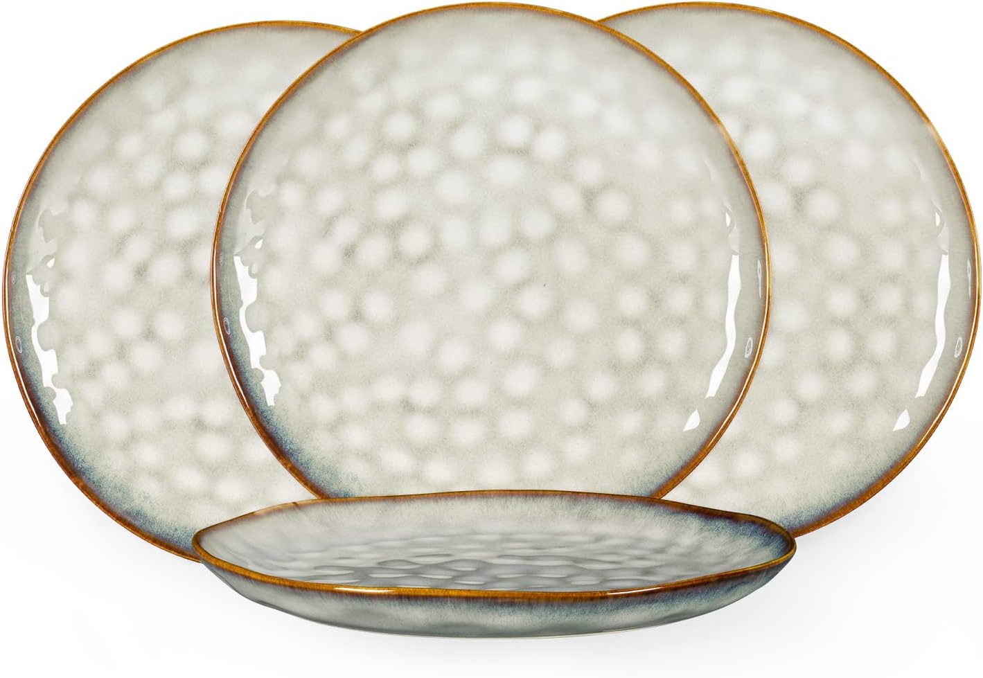 Henten Home Ceramic Dinner Plate Set, 11 Inch Porcelain Pizza, Pasta, Salad Plates, Irregular Shape Steak Plates Set of 4, Stoneware Serving Dishes for Kitchen (White)