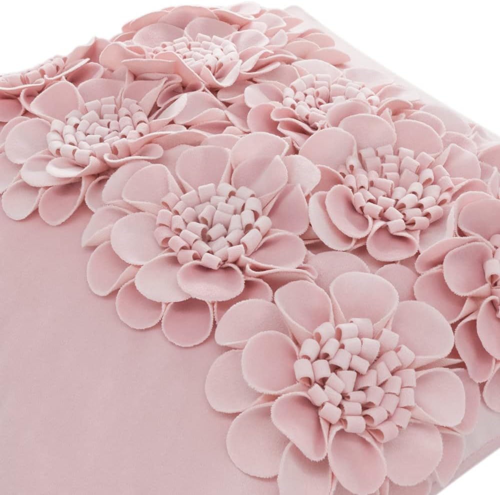 JWH Handmade 3D Flower Throw Pillow Covers Aesthetic Decorative Colorful Floral Accent Pillow Cases Stereo Pillowcase Cute Cushion for Car Bed Couch Bedroom 18x18 Inch Light Pink