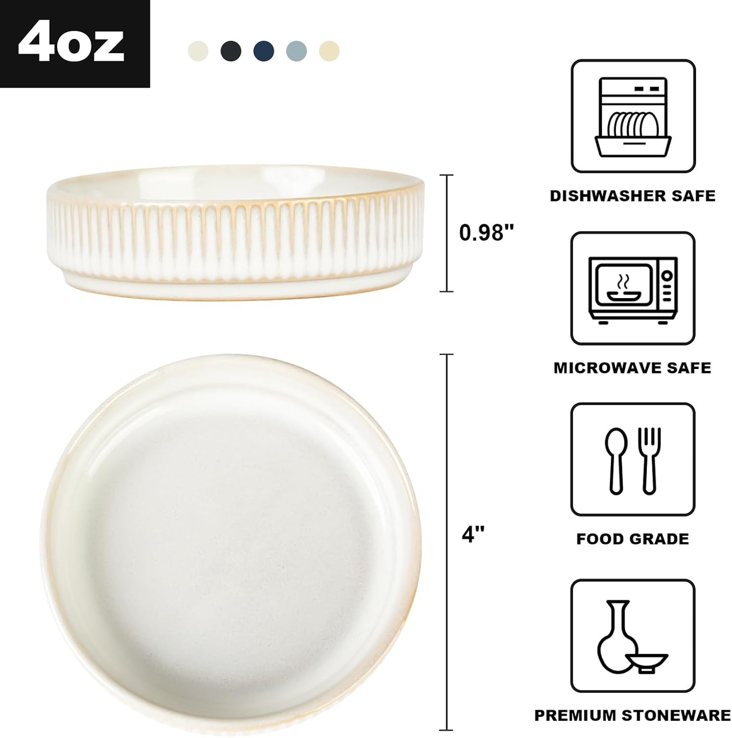 famiware Star Soy Sauce Dish Ceramic Dipping Bowls Set of 6, 4 oz Individual Dip Sauce Cups/Bowls/Dishes/Plates, Small Serving Bowl for Side Dishes, Dessert, Ice Cream, Condiments - Cappuccino White