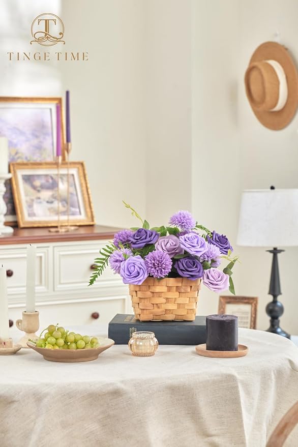 TINGE TIME Purple Flowers, Fake Flower Leaf Artificial Flower with Stems for DIY Wedding Bouquets Table Centerpieces Baby Shower Home Party Floral Arrangements Decorations