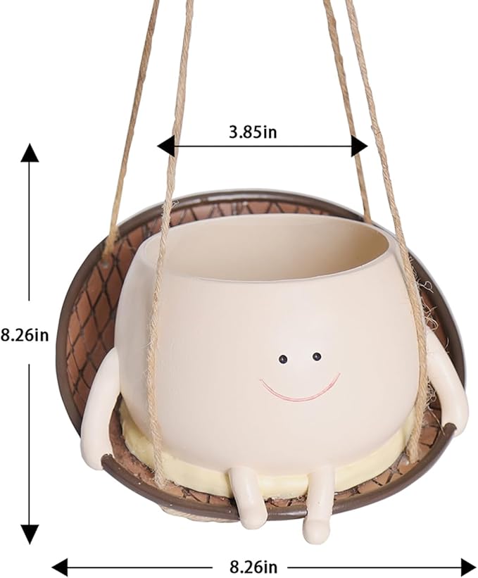 bestbear Hanging Swing Chair Planter Pot Resin Smiley Face Planter for Indoor Outdoor Plant Cute Head Flower Pots for String of Pearls Plant Live Unique IdeaI for Mother Day, Christmas (Large)