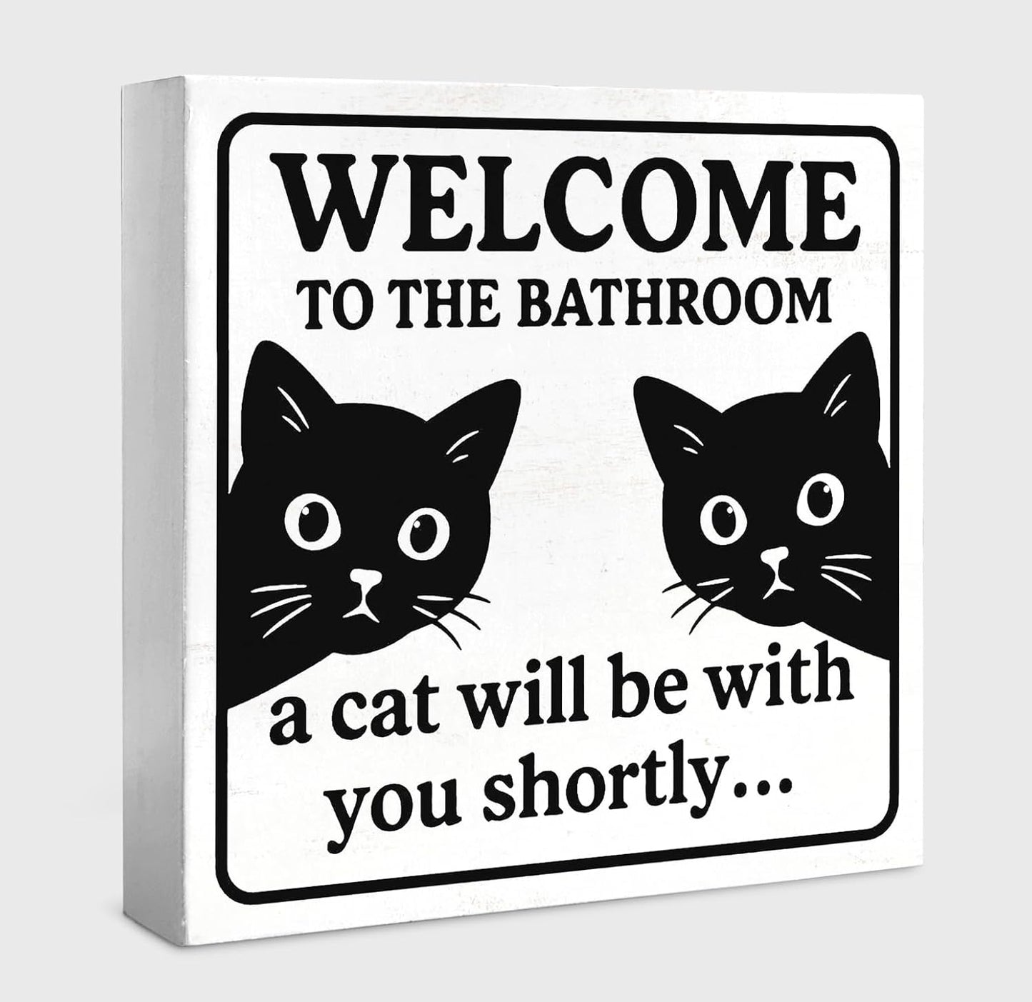 Funny Black Cat Bathroom Decor and Accessories Wood Box Sign, Cute Cats Black and White Decor for Bathroom Signs, Bath Decoration, Welcome To The Bathroom A Cat Will Be With, 5x5 inch