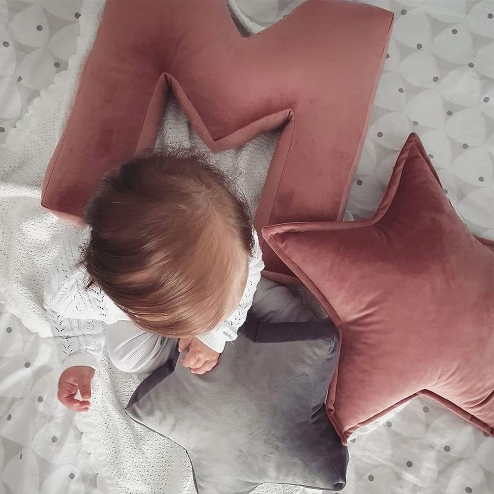 JIKAL Star Moon Shaped Pillow Soft Velvet Nursery Stuffed Throw Pillows for Kids Room Couch Reading Nook Decor (Star, Dusty Pink)
