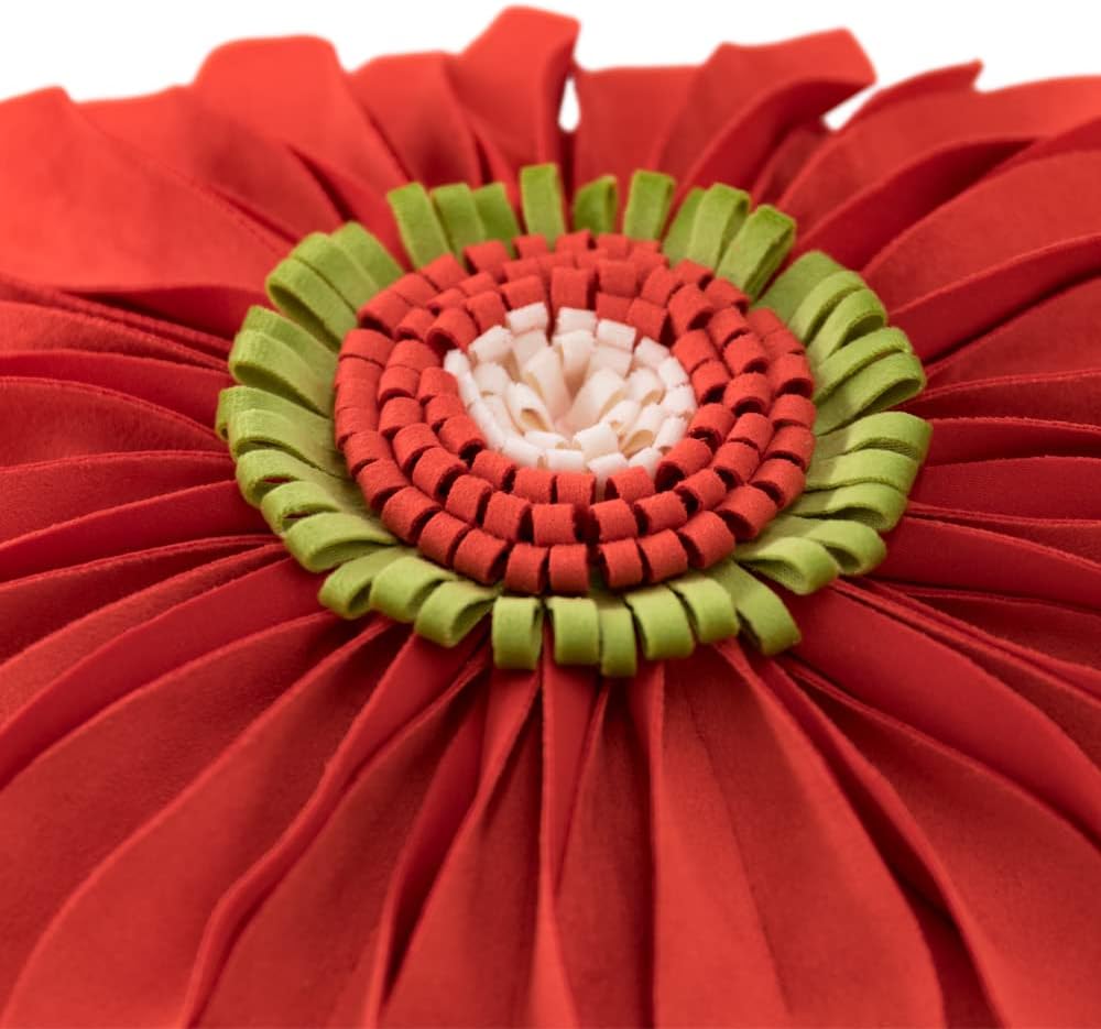 JWH Handmade 3D Flower Throw Pillow Cover Aesthetic Decorative Colorful Daisy Floral Accent Pillow Round Cushion Stereo Pillowcase for Couch Bed Living Room Chair 12 Inch Coral Red