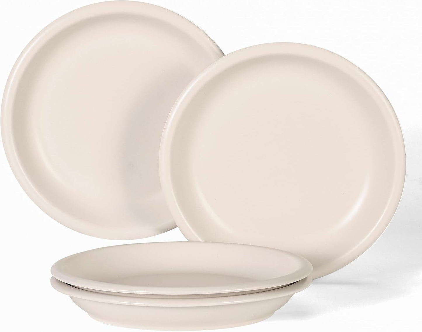 GZG 10.25-Inch Ceramic Dinner Plates Set of 4, Rustic Matte Glaze Terracotta Stoneware Plates for Main Course & Everyday Meals, Microwave & Dishwasher Safe(Cream Mist)