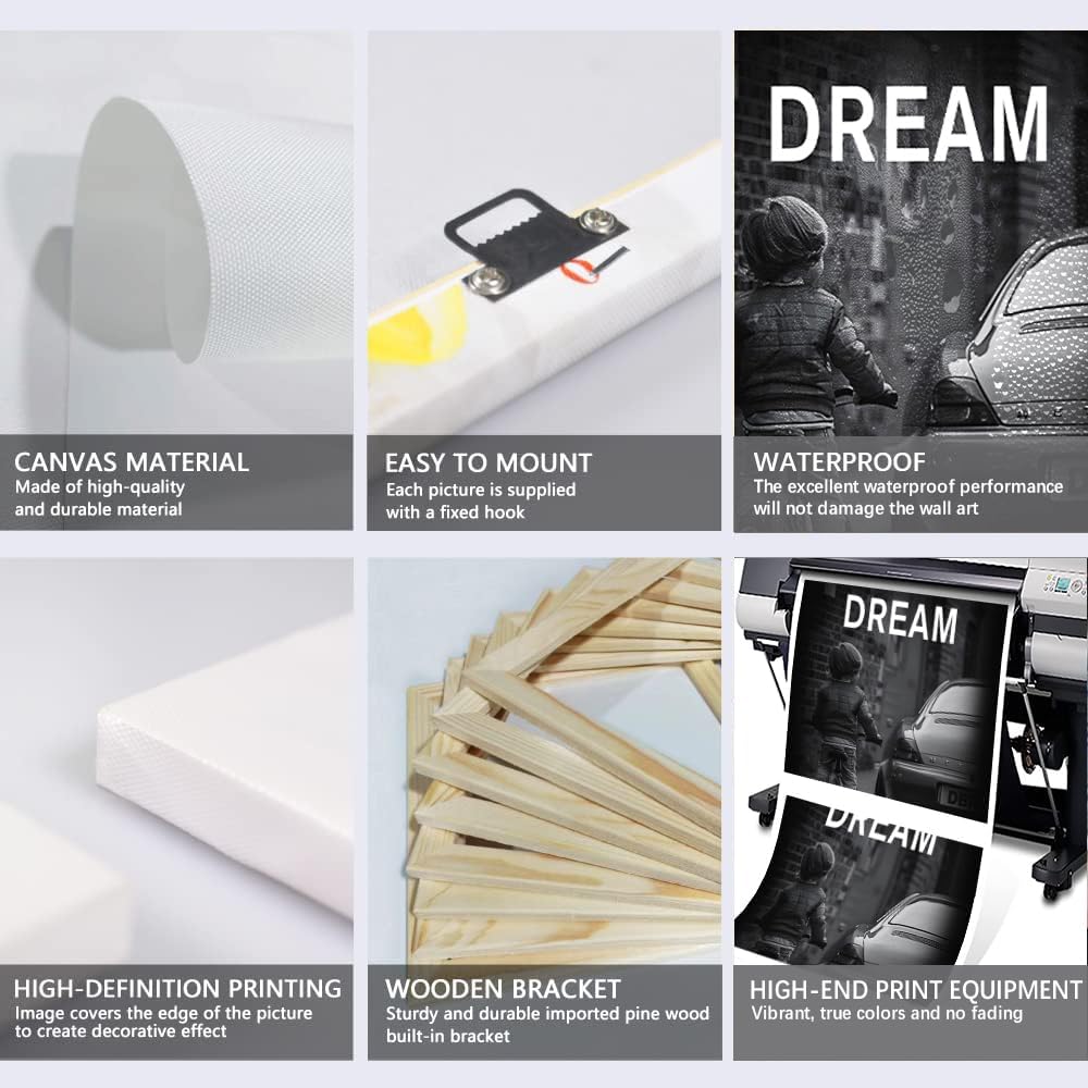 Large Inspirational Office Poster Canvas Wall Art It All Starts with A Dream Motivational Signs for Office School Black White Creative Nordic Positive Artwork Workplace Gym Decor Framed Art-28 inch x