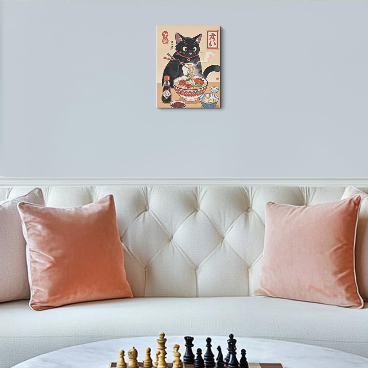 HZMLYDJ Cute Japanese Cat Canvas Wall Art, Quirky Cats Eating Ramen Posters Trendy paintings Wall Art Decor, Aesthetic Canvas Decoration Artwork for Walls Home Living Room Kitchen Dining Room Decor