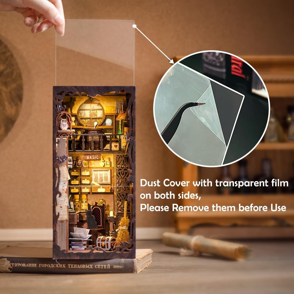 Cutefun DIY Book Nook Kit Birthday Gift for Adults, Teens, Family, DIY Miniature House Booknook Kit Bookshelf Decor 3D Wooden Puzzles for Adults, Tiny Home Model with LED Light (Magic Pharmacist)