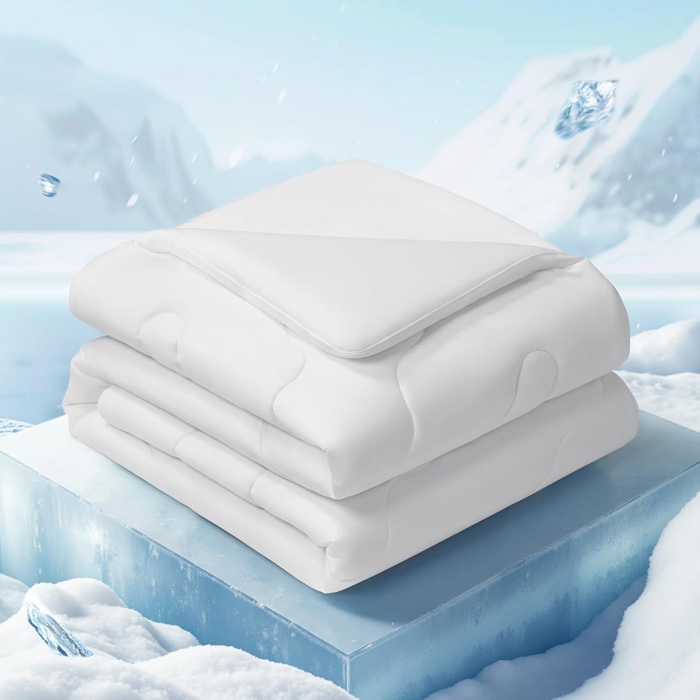 EASELAND All Season Cooling Comforter Queen, Cold Touch Fabric Absorbs Body Heat, 300GSM Super Soft, Cooling Blanket for Night Sweats Hot Sleeper (White-All Season, Queen(90"x90"))
