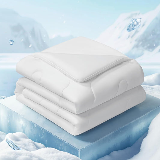 EASELAND All Season Cooling Comforter Queen, Cold Touch Fabric Absorbs Body Heat, 300GSM Super Soft, Cooling Blanket for Night Sweats Hot Sleeper (White-All Season, Queen(90"x90"))